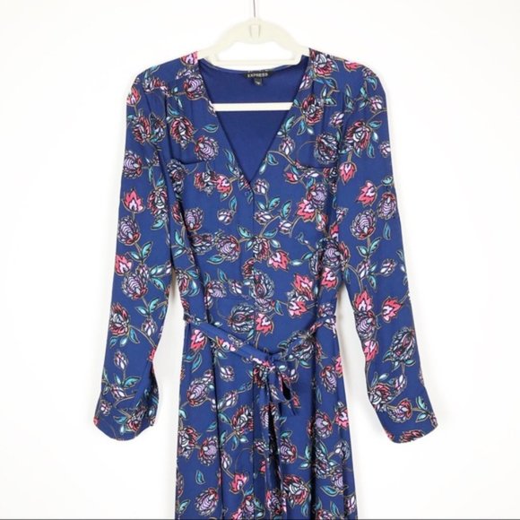 Express Royal Blue Floral Long Maxi Dress Medium - Picture 2 of 7